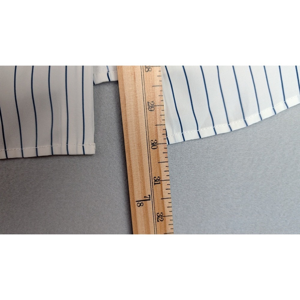 Lilysilk Womens XXL White Navy Blue Pinstripe Silk Button Down Shirt Long Sleeve - Picture 6 of 6
